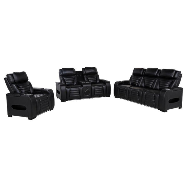 Zuma - Faux Leather Dual Power LED Sofa Set Black 3 Pc. Sofa, Loveseat, Recliner