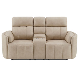 Elison - Motion Loveseat With Console - Dark Beige Polish Microfiber