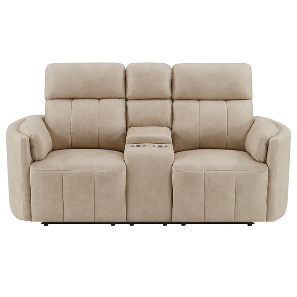 Elison - Motion Loveseat With Console - Dark Beige Polish Microfiber
