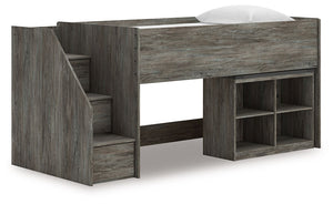 Frandern - Loft Bed Gray Twin Bookcase