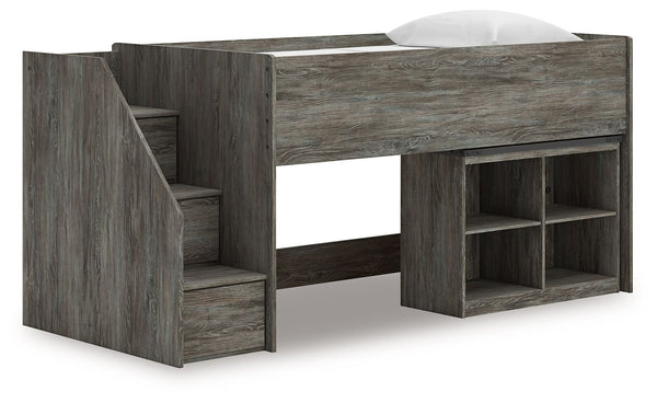 Frandern - Loft Bed Gray Twin Bookcase