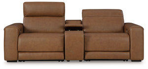 Magic Man - Reclining Sectional Light Brown 3 Pc. Power Reclining Sectional Loveseat With Console
