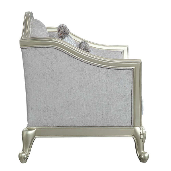 Qunsia - Loveseat With 4 Pillows - Light Gray Linen & Champagne