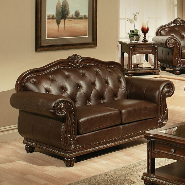 Anondale - Loveseat - Espresso Top Grain Leather Match