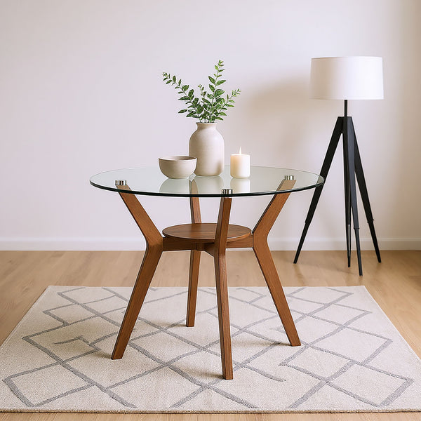 Oscar - Round Glass Dining Table Light Brown Counter Tables