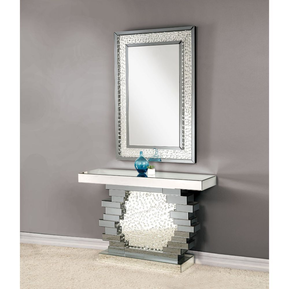 Nysa - Accent Table - Mirrored & Faux Crystals - Wood - 32"