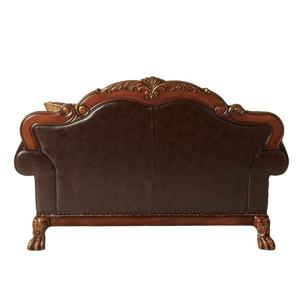 Dresden - Loveseat - Brown PU & Chenille, Cherry Oak