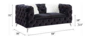 Phifina - Loveseat With 2 Pillows - Black Velvet