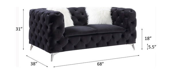Phifina - Loveseat With 2 Pillows - Black Velvet