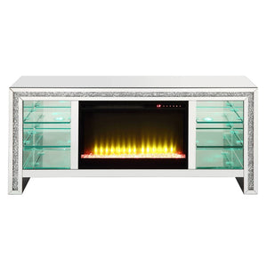Noralie - 28" TV Stand With Fireplace & LED - Mirrored & Faux Diamonds