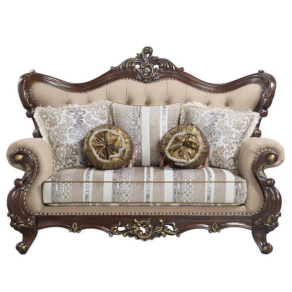 Ragnar - Loveseat With 5 Pillows - Light Brown Linen & Cherry