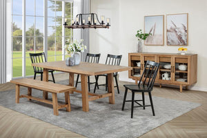 Middleton - Extension Leaf Dining Set Light Brown 6 Pc. Table, 4 Black Chairs, Bench