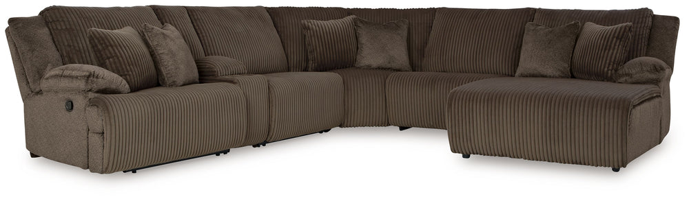 Top Tier - Reclining Sectional Dark Brown 6 Pc. Right Arm Facing Chaise Reclining Sectional