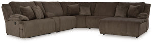 Top Tier - Reclining Sectional Dark Brown 6 Pc. Right Arm Facing Chaise Reclining Sectional