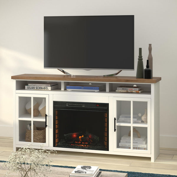 Hampton - 74" Fireplace TV Stand - Jasmine Whitewash / Barnwood