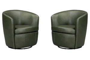 Barolo - 100% Italian Leather Swivel Club Chair (Set of 2)