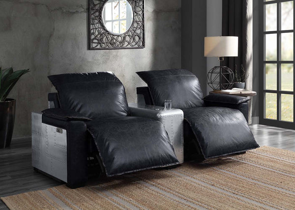 Misezon - Recliner - Black Top Grain Leather & Aluminum