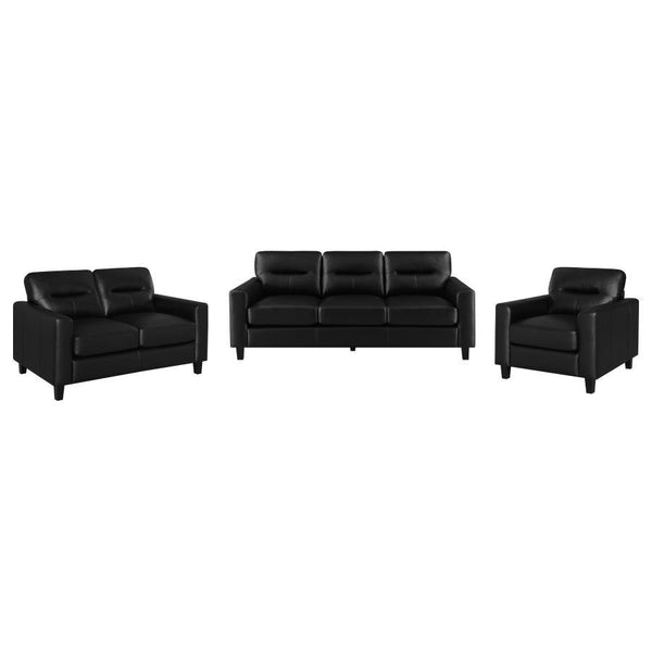 Scotland - Faux Leather Upholstered Sofa Set Black 3 Pc. Sofa, Loveseat, Chair