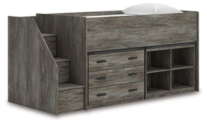 Frandern - Loft Bed Gray Twin Bookcase, Drawers