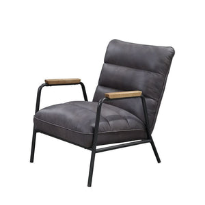 Nignu - Accent Chair - Gray Top Grain Leather & Matt Iron