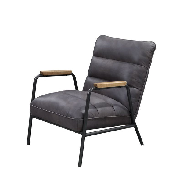 Nignu - Accent Chair - Gray Top Grain Leather & Matt Iron
