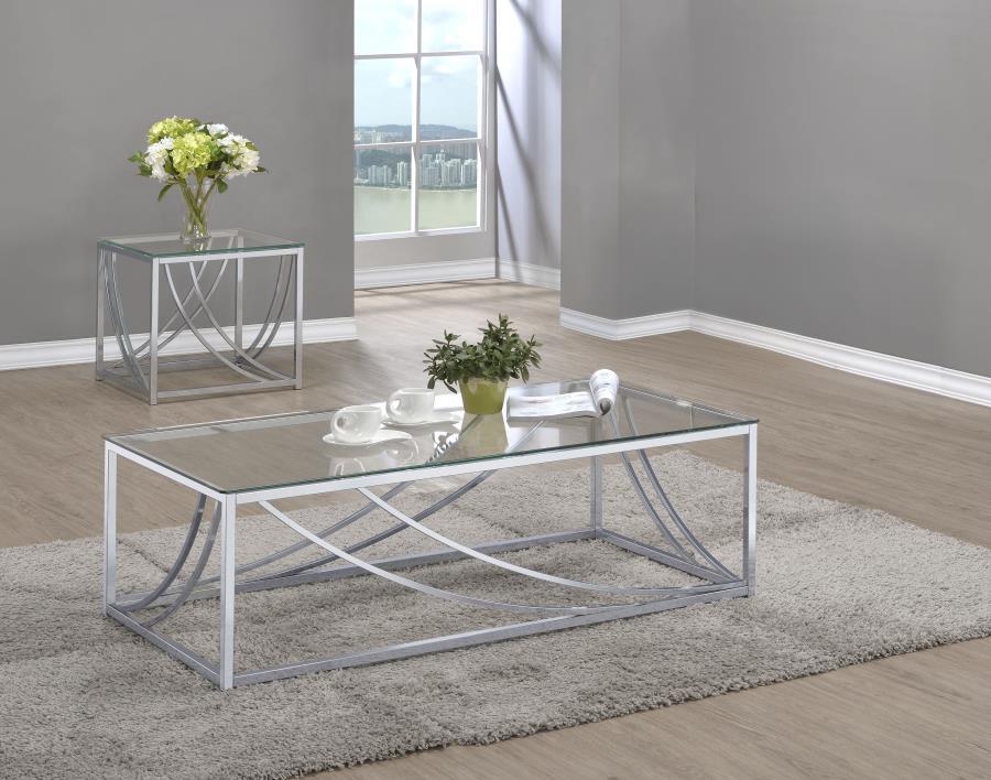 Lille - Glass Top Coffee And End Table Set Pearl Silver 2 Pc. Coffee Table, End Table