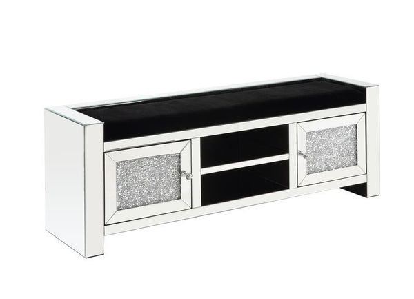 Noralie - 59" Bench With Storage - Mirrored & Faux Diamonds