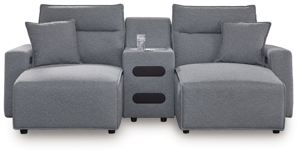 ModMax II - Salt And Pepper - Reclining Sectional Gray 3 Pc. Double Chaise Power Reclining Sectional With Audio Console