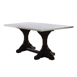 Gerardo - 30" Dining Table - White Marble Top & Weathered Espresso