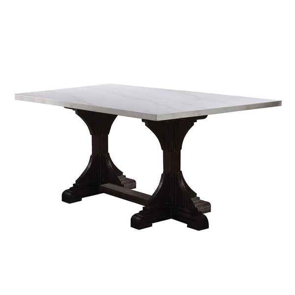 Gerardo - 30" Dining Table - White Marble Top & Weathered Espresso