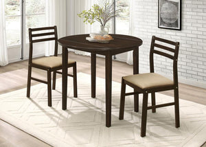 Bucknell - 3 Piece Round Drop Leaf Dining Table Set Dark Brown