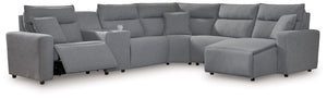 ModMax II - Salt And Pepper - Reclining Sectional Gray 6 Pc. Power Reclining Sectional With RAF Press Back Power Chaise
