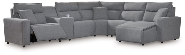 ModMax II - Salt And Pepper - Reclining Sectional Gray 6 Pc. Power Reclining Sectional With RAF Press Back Power Chaise
