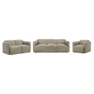Dorset - Upholstered Round Track Arm Sofa Set Light Brown 3 Pc. Sofa, Loveseat, Chair