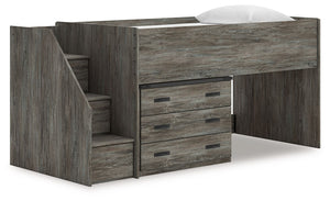 Frandern - Loft Bed Gray Twin Drawers
