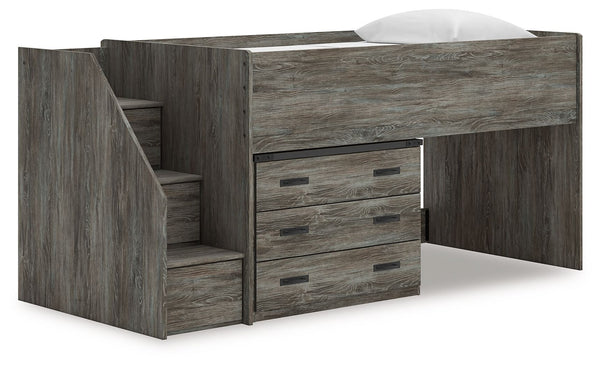 Frandern - Loft Bed Gray Twin Drawers