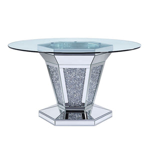 Noralie - Dining Table - Mirrored, Faux Diamonds & Clear Glass Top