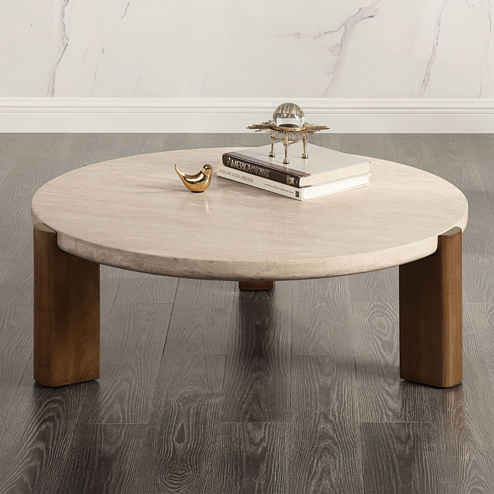 Leonardo - Table Travertine & Dark Oak Coffee Tables