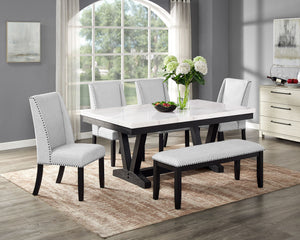 Varley - 6 Piece Dining Room Set With 4 Wing Dining Chairs & Bench - White / Gray