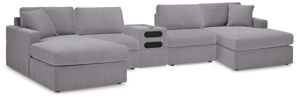 Modmax - Granite - Sectional Gray 5 Pc. Sectional With Double Chaise and Audio Console