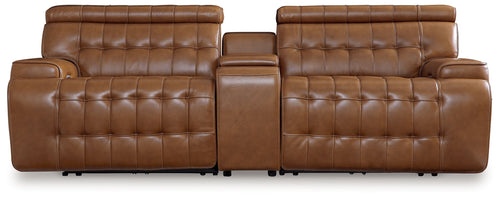 Temmpton - Power Reclining Sectional Dark Brown 3 Pc. Power Reclining Loveseat Sectional With Console