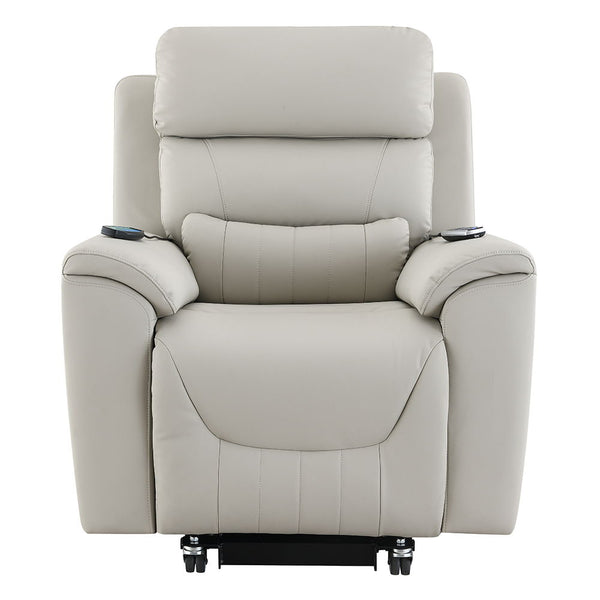 Marsha - Power Recliner With Lift & Massage - Light Gray Silicone Synthetic Leather