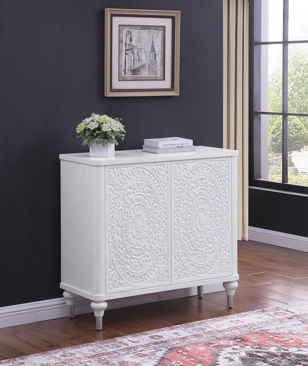 Cardella - 2 Door Mandala Accent Cabinet - Distressed White