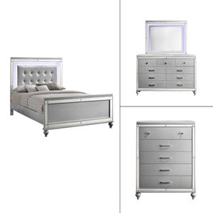 Valentino - Bedroom Set Pearl Silver 4 Pc. Bed, Dresser, Mirror, Chest Queen