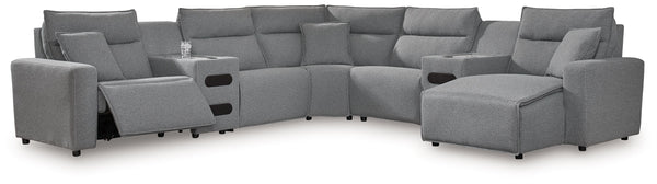 ModMax II - Salt And Pepper - Reclining Sectional Gray 7 Pc. Power Reclining Sectional With RAF Press Back Power Chaise