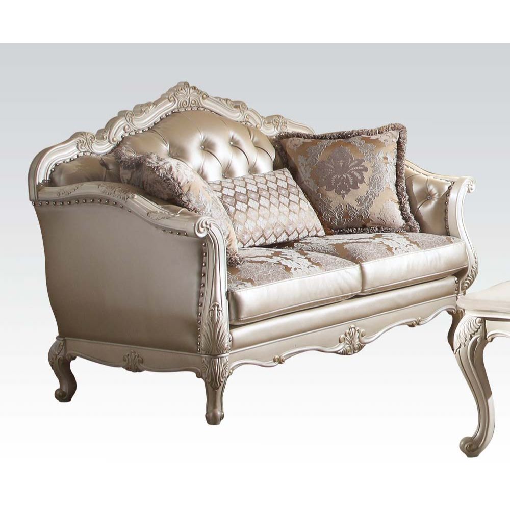 Chantelle - Loveseat - Rose Gold PU/Fabric & Pearl White