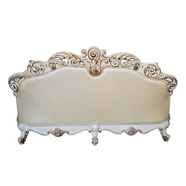 Vendome - Sofa With 5 Pillows - Champagne Synthetic Leather & Antique Pearl