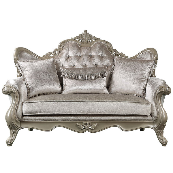 Libertee - Loveseat With 3 Pillows - Beige Fabric & Champagne