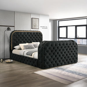 Kana - Bed With LED, Fireplace & TV Stand Black King