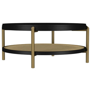 Arini - Round Coffee Table With Storage Shelf Black